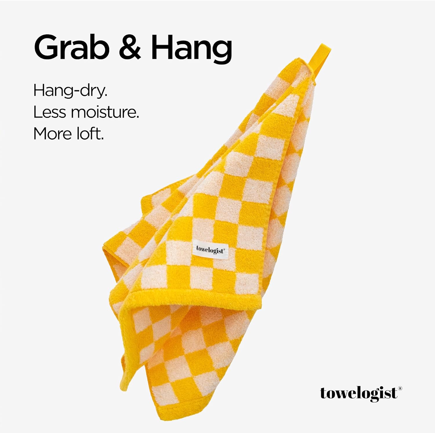 Checkered Bath Towel Set, 2 Pack - Oversized 31x62 Inch, Zero-Twist for Extra Softness, Hollow Yarn for Lightweight, Quick Dry & Super Absorbent - Checkered Yellow
