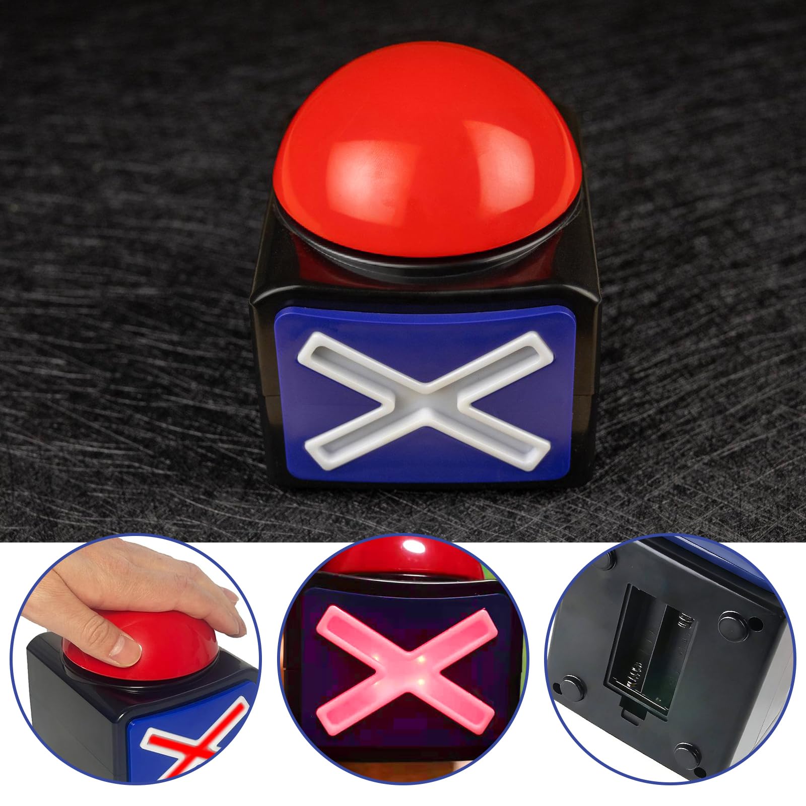 2 pezzi Buzzer con suono e luce, buzzer con luce e suono, suono di allarme, quizbuzzer in plastica, accessorio per feste a quiz, serate di gioco, quiz, giochi per feste, quiz per famiglia, rosso/nero