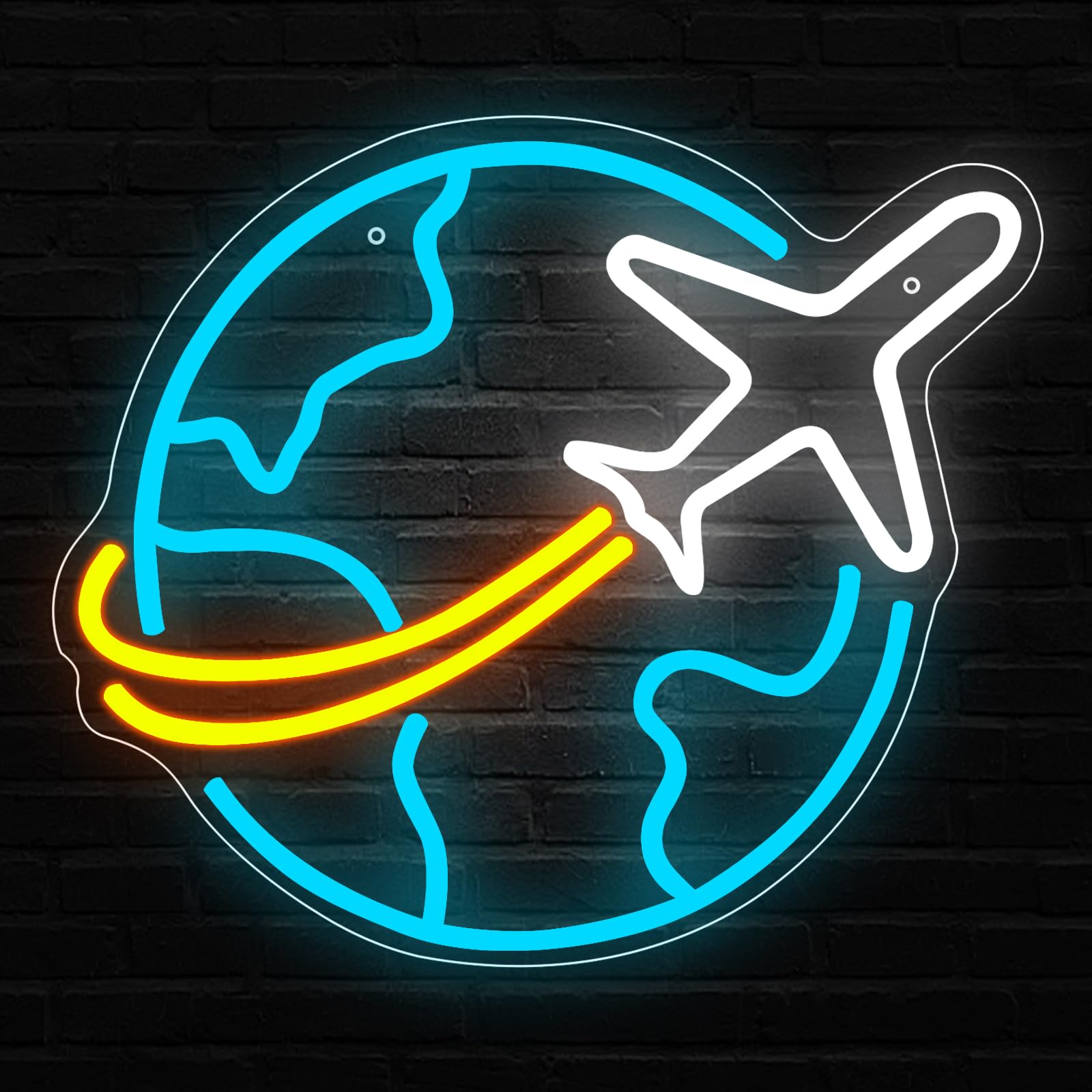 Segno al Neon Terra Aeroplano Mondo LED per Decorazione a Parete Luci al Neon Blu Ghiaccio USB Regolabili per Camera da Letto Camera Adolescente Uomo Grotta Chiesa Festa di Natale Decorazione Natale