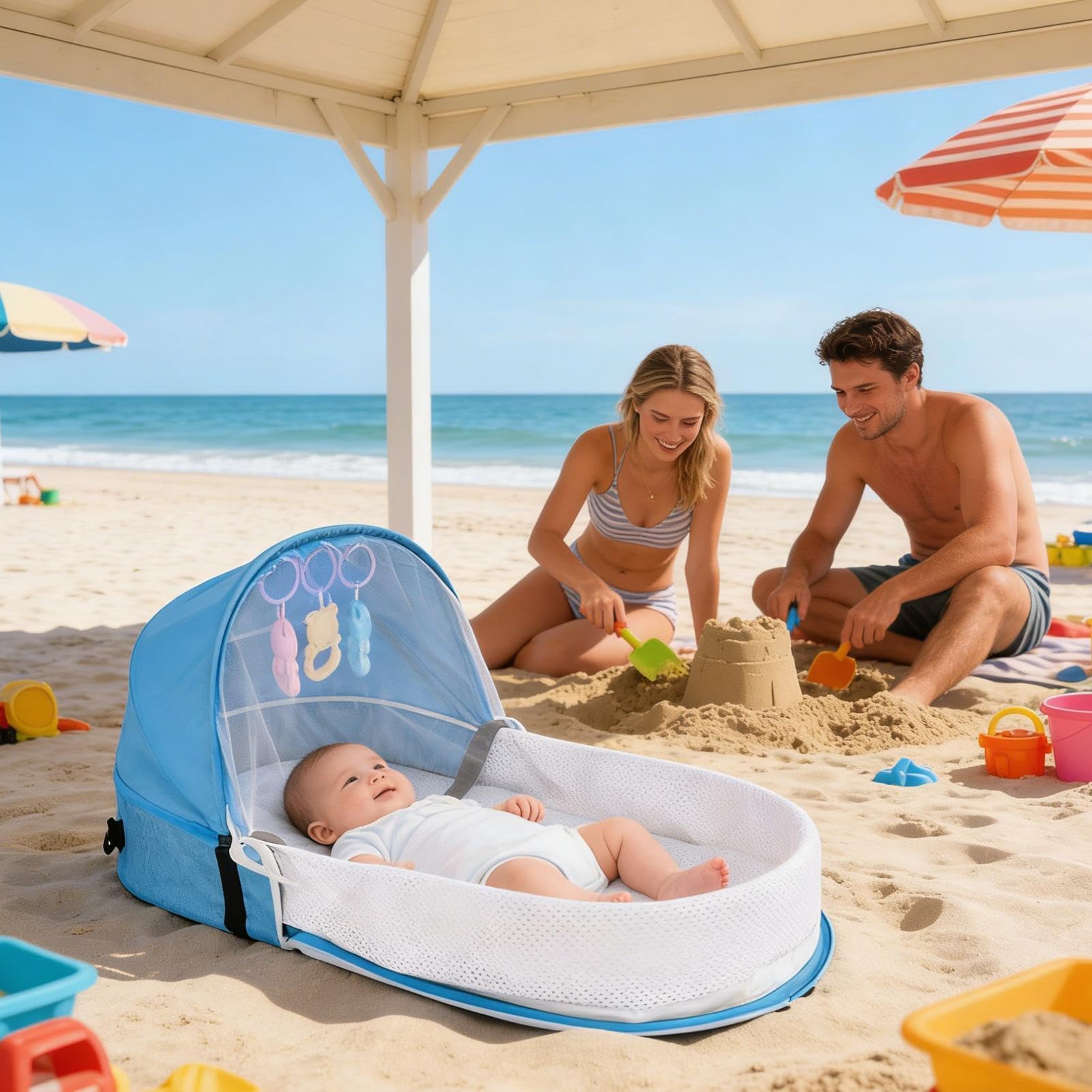 Cuna de Viaje para Niños Pequeños | Plegable, lavable y reutilizable con dosel | Camón infantil con protección de malla | Para salidas familiares, picnic, turismo urbano, cumpleaños y regalos para niñ