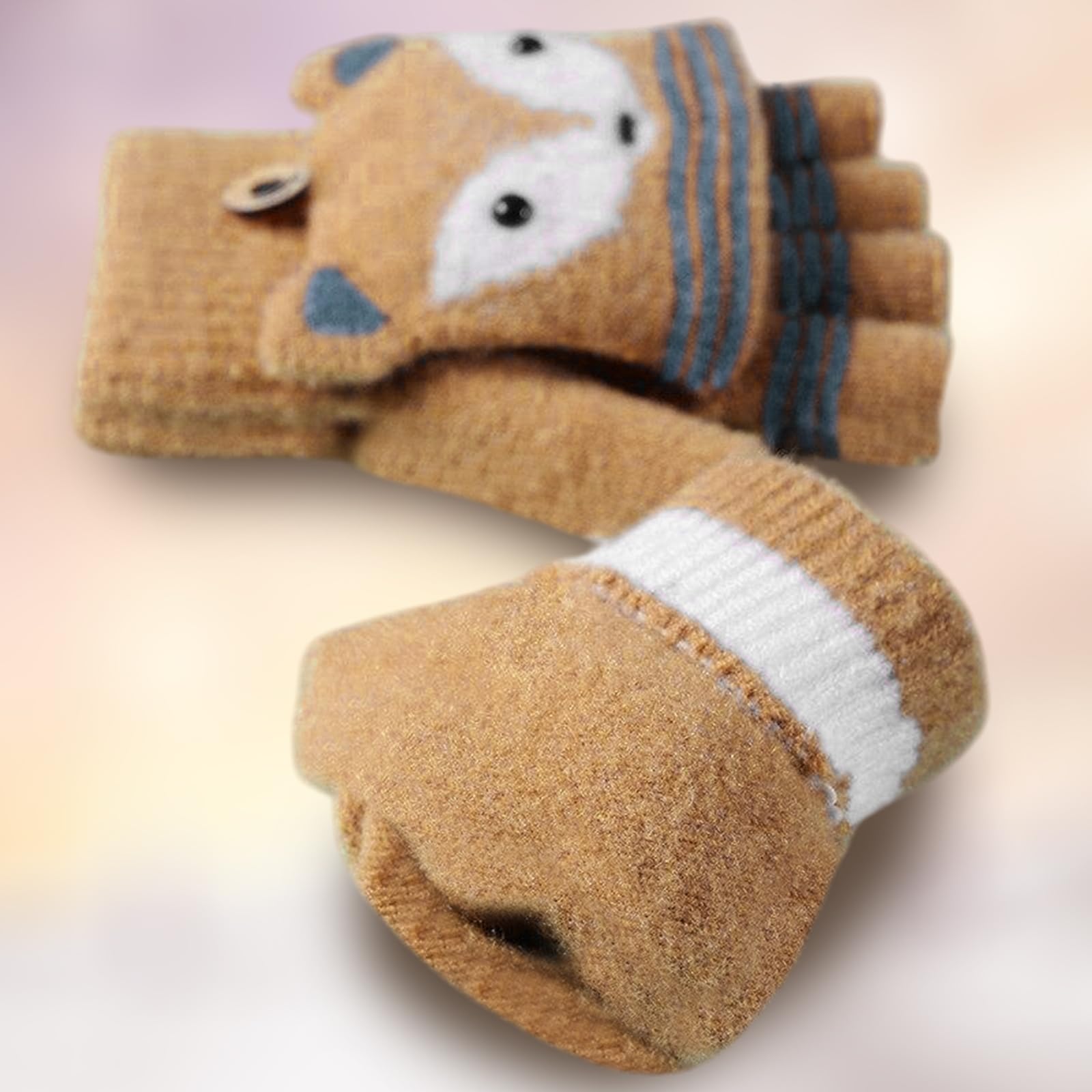 2 Pares Guantes para Niños sin Dedos, Guantes de Invierno para Niños, Cute Guantes Cálidos Convertibles con Tapa Abatible Suaves para Niñas y Niños de 3 a 9 Años