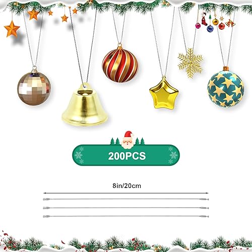 Miniatura 2 de 200 cuerdas para colgar adornos navideños, cinta metálica de 8 pulgadas para colgar adornos con cierre a presión, cordón a presión para decoración