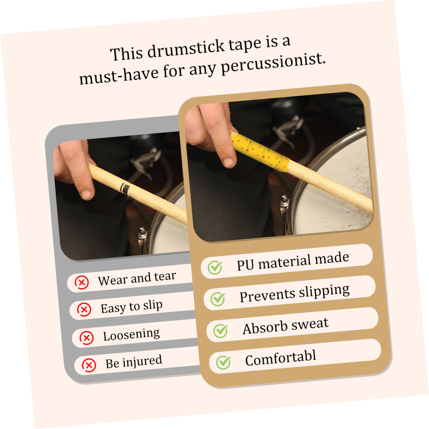 ibasenice Drumstick Wraps Tape 4 Rolls Grip Tape for Drumsticks Drum Stick Straps Non-slip Ideal for All Percussion Players