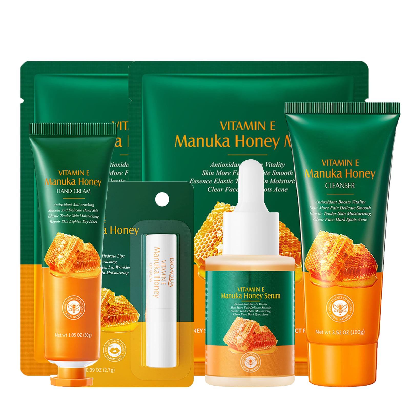 Skincare Gifts for Women - Vitamin E Serum for Womens Gift Sets - Pamper Gifts for Women with Moisturize Repair Skin Care Sets & kits - Includes Cleanser-Essence Serum-Hand Cream-Lip Balm-Mask 2pcs