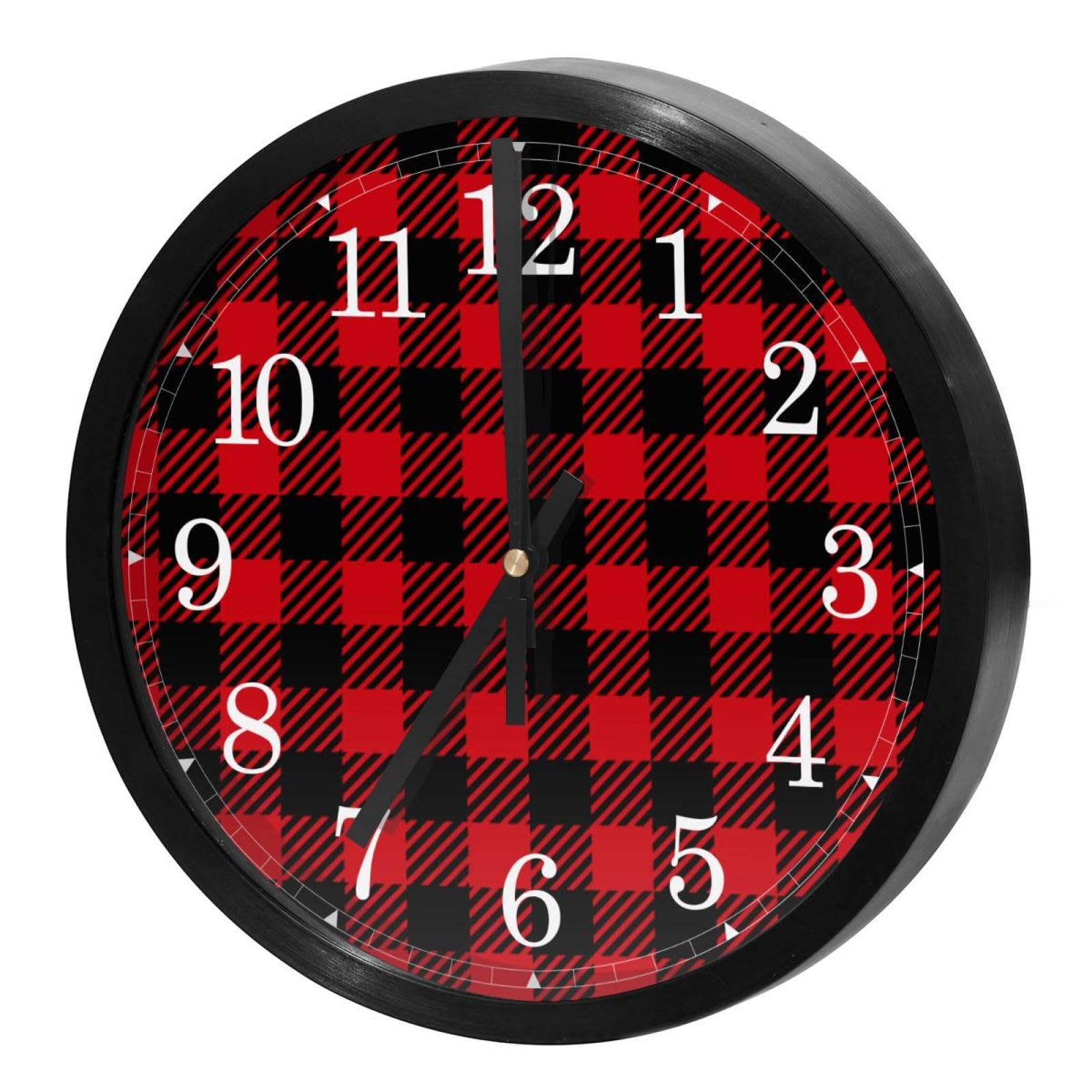 Horloge murale silencieuse pour retrouver le sommeil avec ce motif écossais rouge à quartz