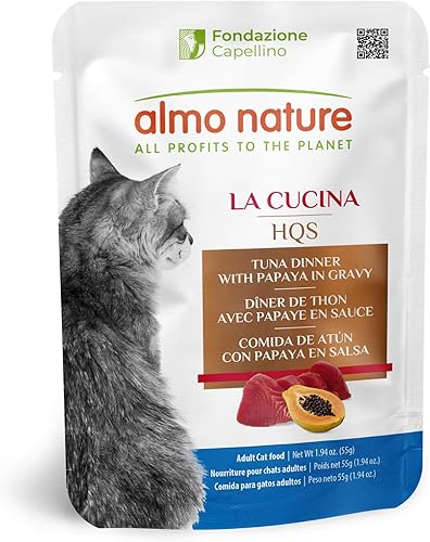 almo nature HQS La Cucina - Atún con papaya en salsa, sin granos, sin aditivos, alimento húmedo para gatos adultos, triturado, bolsas, 24 x 55 g1,94