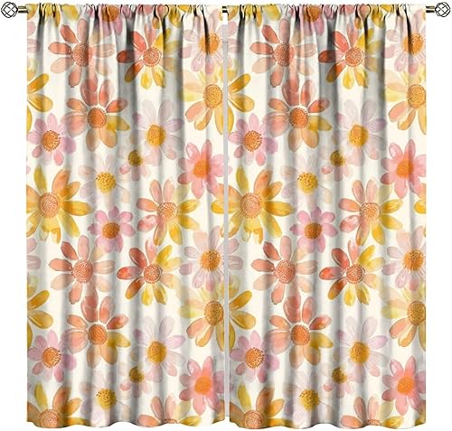 Miniatura 13 de Cortinas florales hippie de los años 70, diseño retro naranja y rosa, tratamiento de ventana para sala de estar, dormitorio, cocina, decoración de