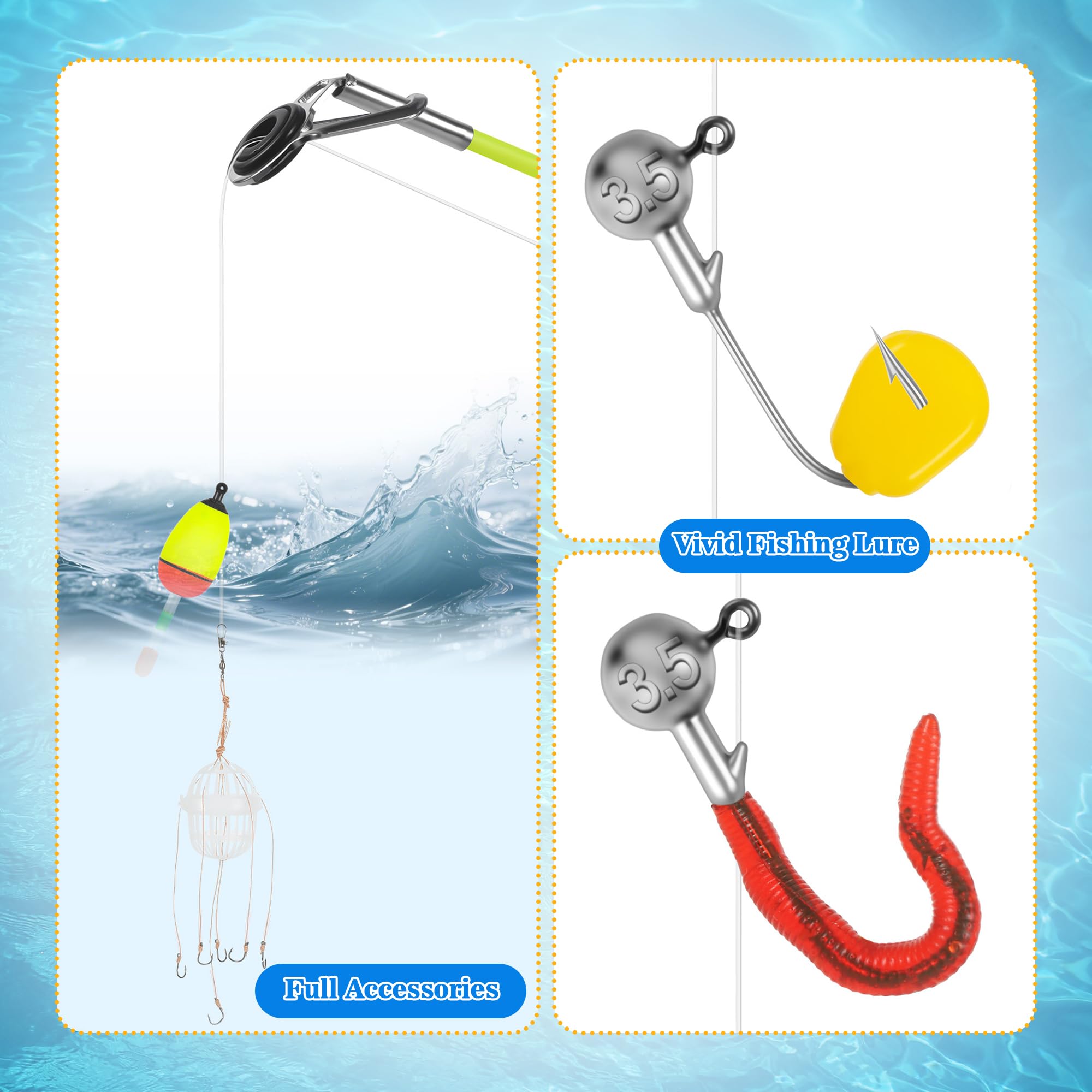 Canne a Peche Enfant, Kit de Canne a Peche Telescopique et Moulinet Portable, Canne à Pêche avec Leurres Souples, Fil, Hameçons et Sac de Rangement, Jouet Exterieur Enfant pour Débutants