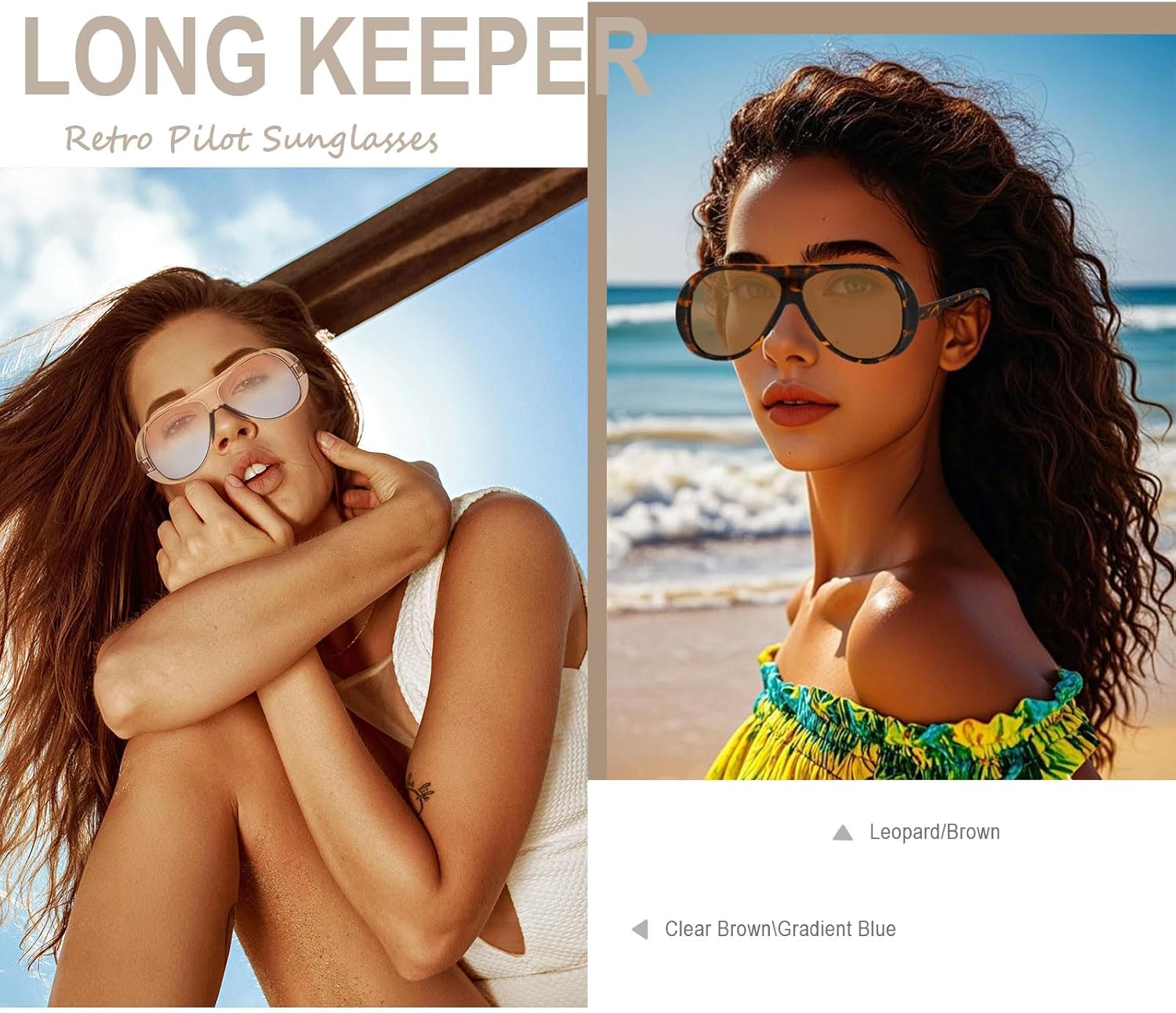 Long Keeper Vintage Oversized Pilot Sunglasses for Women Retro 70s Pilot Sun Glasses Big Frame Trendy Flat Top Shades UV400 - Image 6