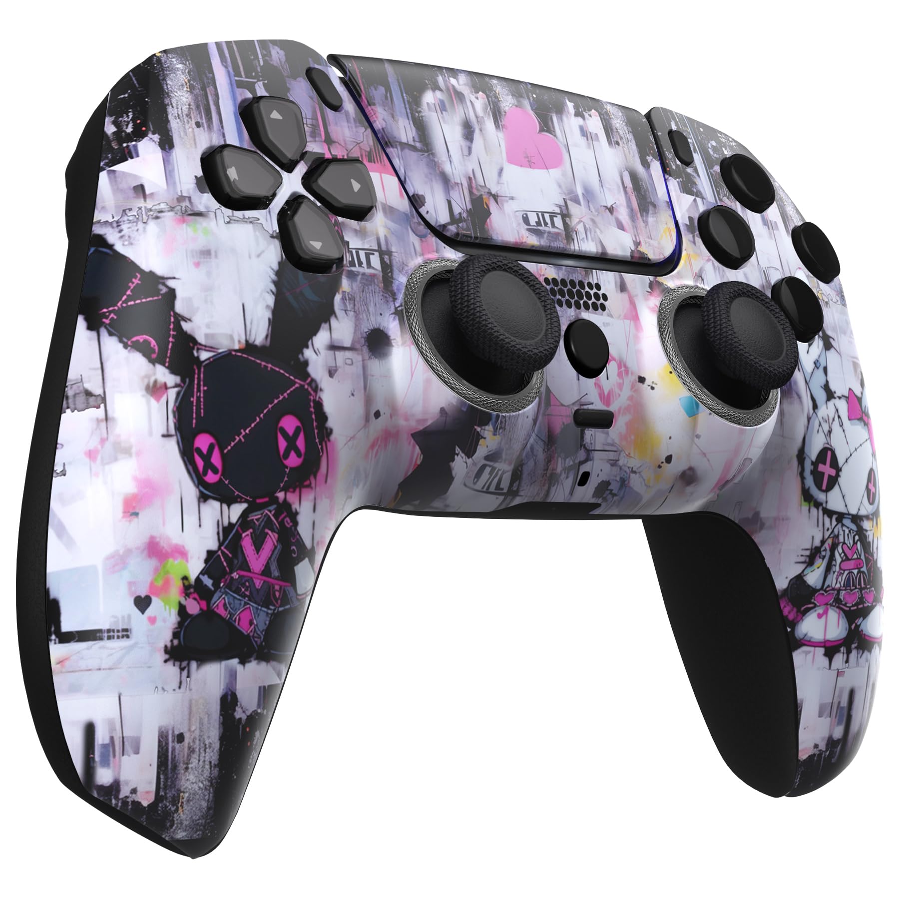 eXtremeRate Luna Cover per ps5 Controller Joystick,Shell Frontale Touchpad Ricambio,Scocca Ridisegnata&Anelli per ps5 Joypad BDM 010/020/030/040/050-Coniglietti Punk