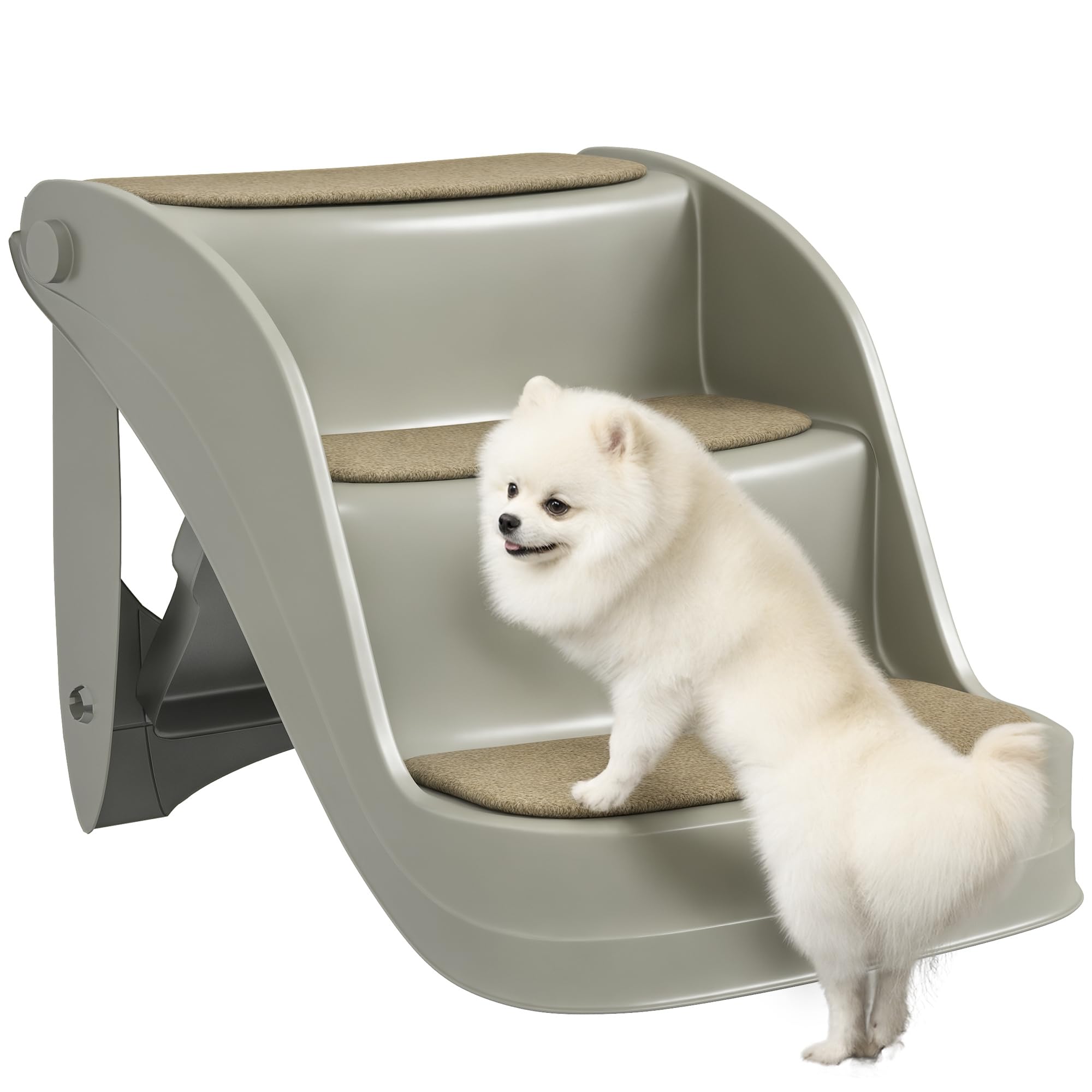PawHut Escalera para Perros Pequeños Plegable de 3 Peldaños, Escalones para Mascotas con Alfombras Antideslizantes, Rampa para Perros para Cama, Sofá, Gris