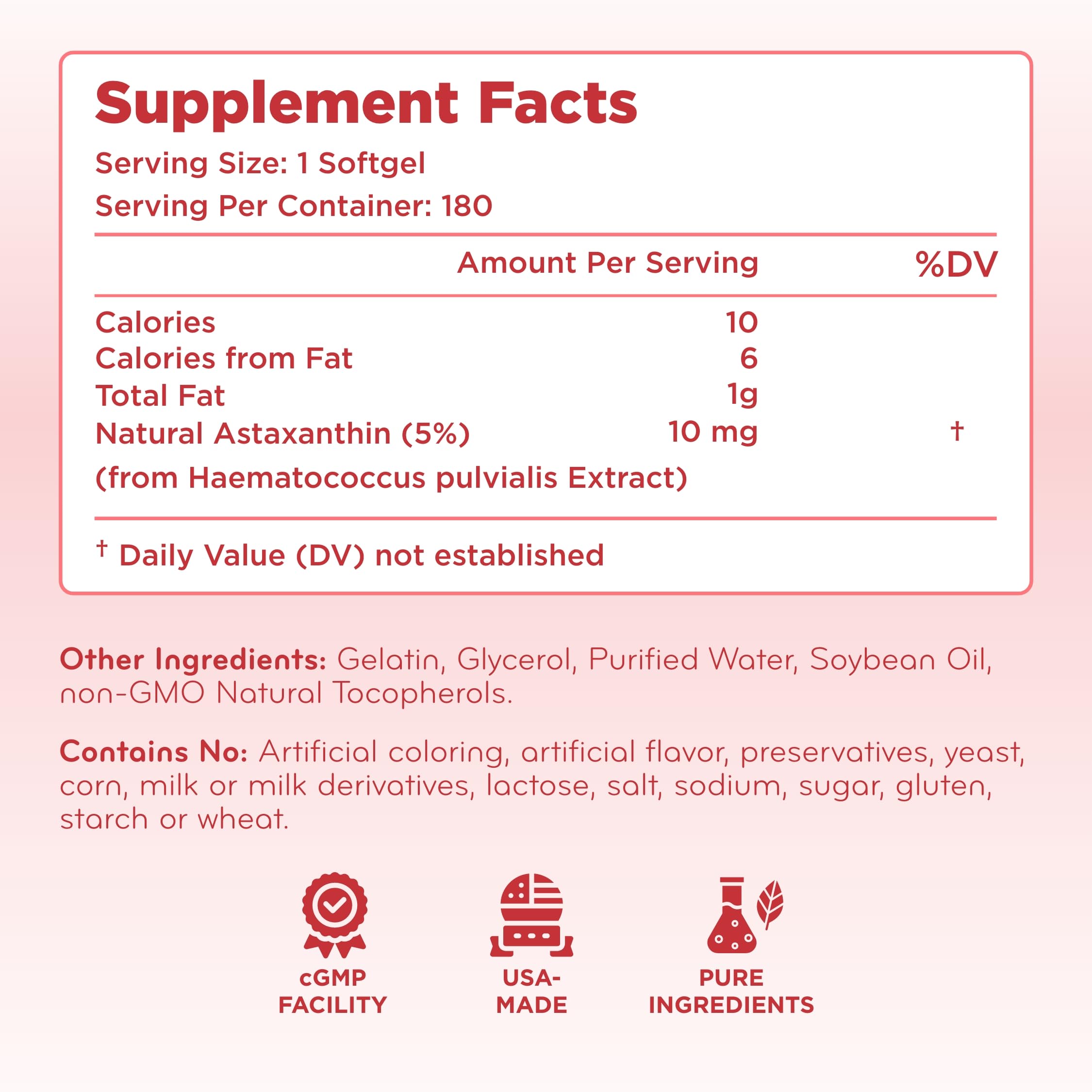 Algae Based Astaxanthin Supplement - Rapid Release Astaxanthin 10mg Non-GMO Super Potent Antioxidant and Carotenoid for Skin Immunity and Eye Health Support - Made in a cGMP US Lab (6 Month Supply) — Amazon image 8