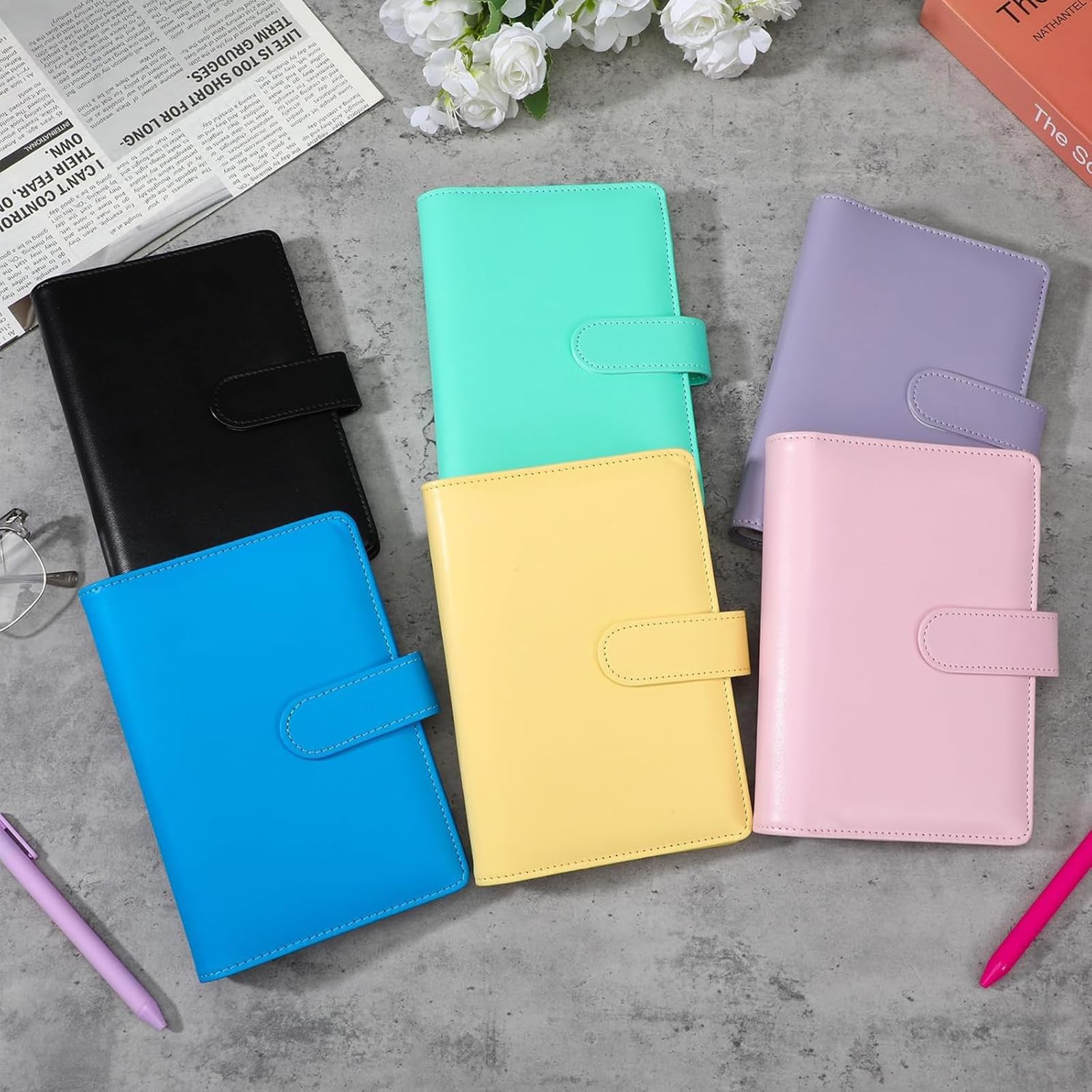 Quaderni raccoglitori Confezione da 6 diari agenda ricaricabili in pelle PU con tasche per carte e porta penna per prendere appunti Pianificazione quotidiana e diario Set raccoglitori