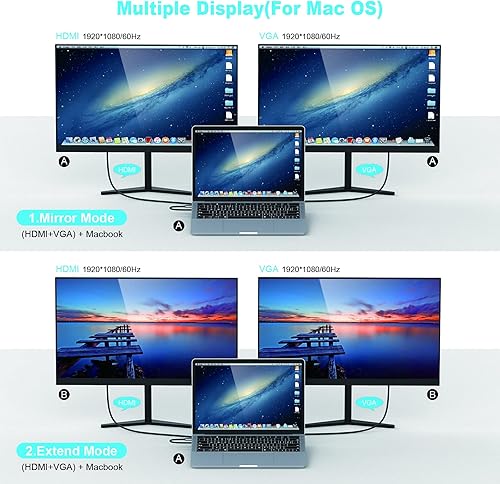 Miniatura 6 de Estación de acoplamiento para portátil 10 en 1, estación de acoplamiento USB C con puertos 4K-HDMI, VGA, USB 3.0, USB-C, Gigabit Ethernet RJ45,