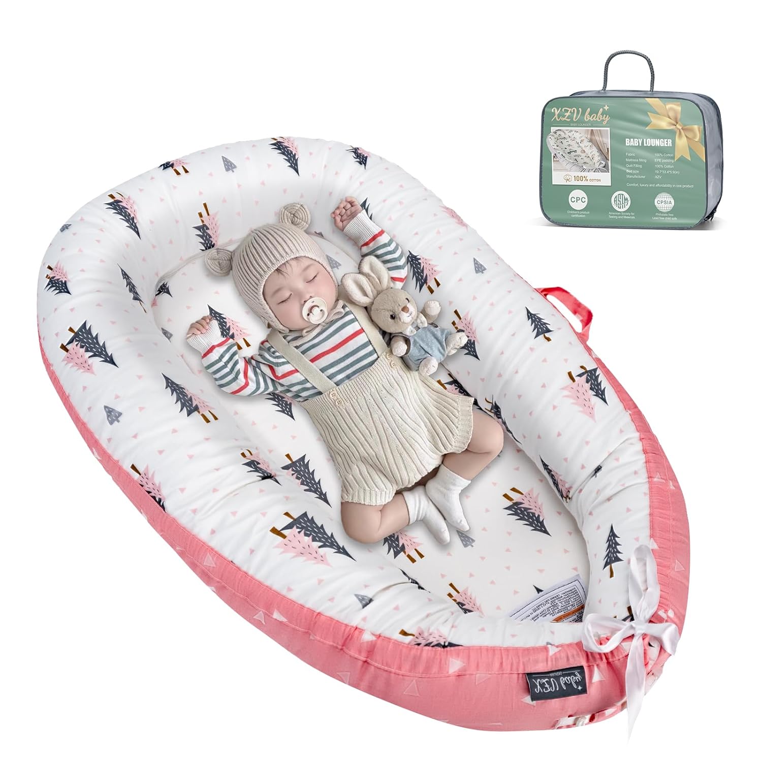 Baby Lounger for Newborn Infant Nest Portable Co Sleeper in Bed Newborn Lounger for 0-24 Months Adjustable 100% Cotton Soft Baby Floor Seat for Travel Boys & Girls Essentials Gift Baby Soft Snuggle