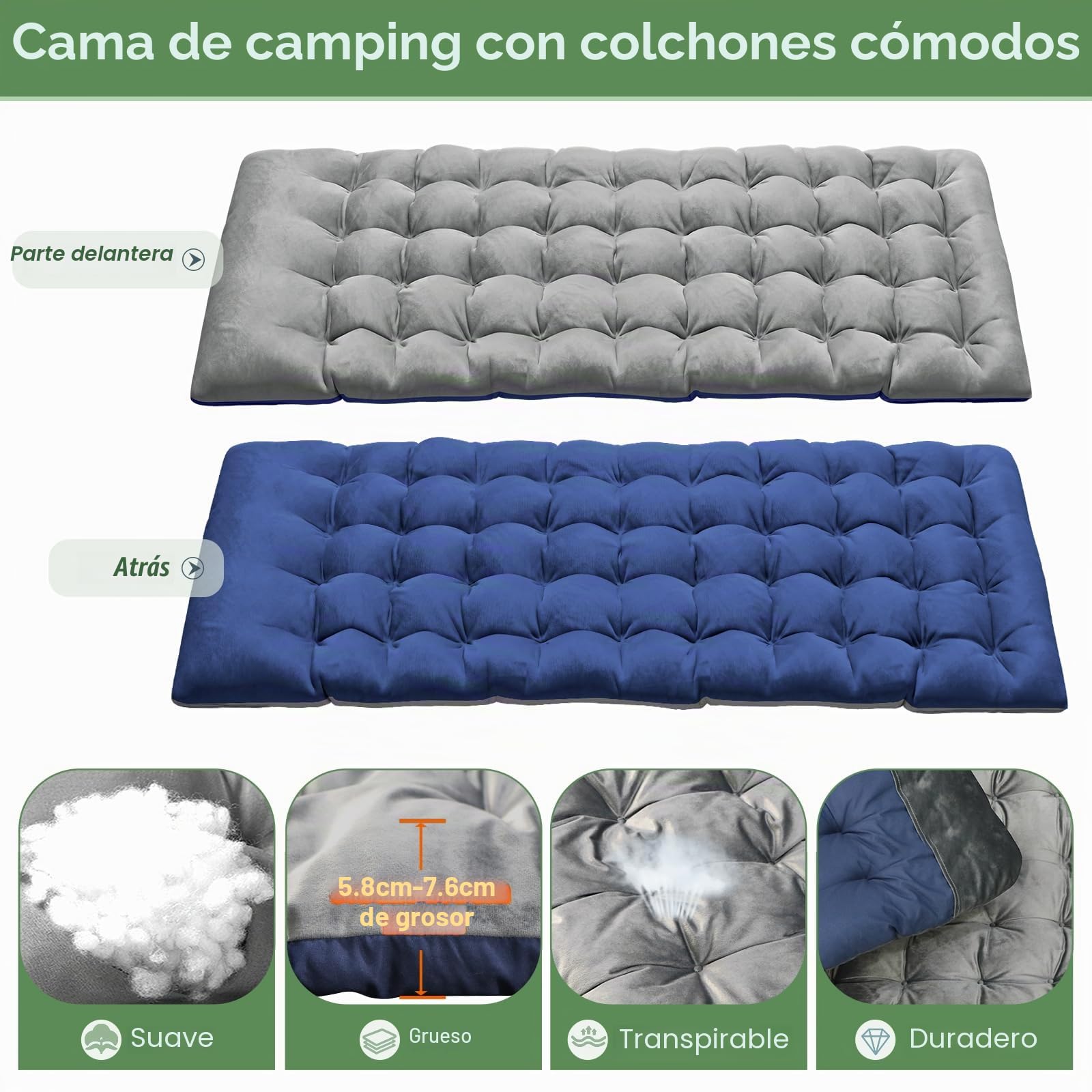 Tumbona Plegable 190x68x28CM para Exterior Jardín/Playa/Piscina con Cojín, Bolsillo Lateral y Reposacabezas