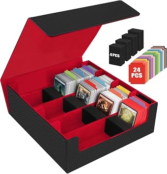 AOBOPLE Trading Card Storage Box,3200+ Card Box Storage with 24 Dividers and 4 Foam Supporters PU Leather Magnetic Cards Deck Case for MTG TCG Magic and Sport Cards,Great Gift for Card Collectors