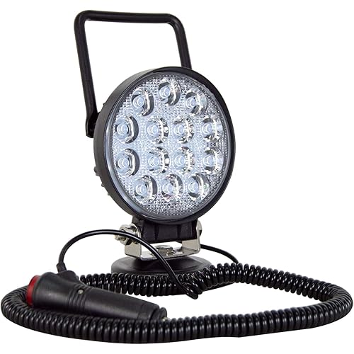 AUXTINGS 4 inch 42W Round Portable LED Work Light Offroad Flood Light Cigarette Lighter Switch with Magnetic Base Holder for Car SUV Trailer Tractor Truck Engineering Maintenance Camping