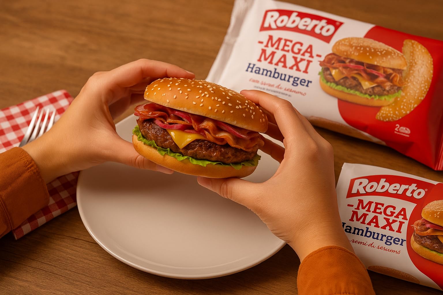 "Roberto Mega Maxi Hamburger – Pane Morbido con Semi di Sesamo, 2 Panini per Confezione, Ideale per Hamburger Giganti e Grigliate, Scorta da 8 Confezioni"