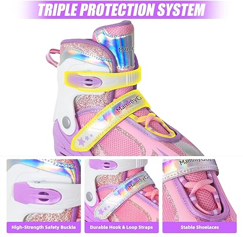 Miniatura 46 de MammyGol Adjustable Inline Skates for Kids Boys Girls Youth Beginner with Light up Wheels Ages 4-16 Verde