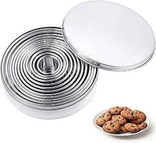 Simarro Biscuit Cutters For Baking, 12Pcs Circle Cookie Cutter Stainless Steel Baking Rings For Pastry In 5 Sizes Circle C...