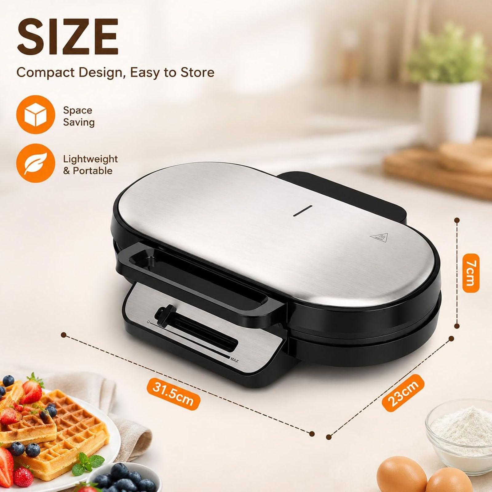 Macchina per waffle doppia a forma di cuore, riscaldamento rapido da 1200 W | Ferro antiaderente, temperatura regolabile, colazione in 3 minuti, riscaldamento uniforme, pulizia facile