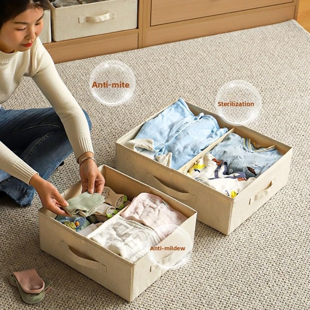Faltbare Schubladen-Organizer aus Baumwollleinen mit Trennwänden, stapelbare Schrankboxen im japanischen Stil für Socken und Unterwäsche, atmungsaktiver Stoff-Kleiderschrank-Aufbewahrungsbehälter für