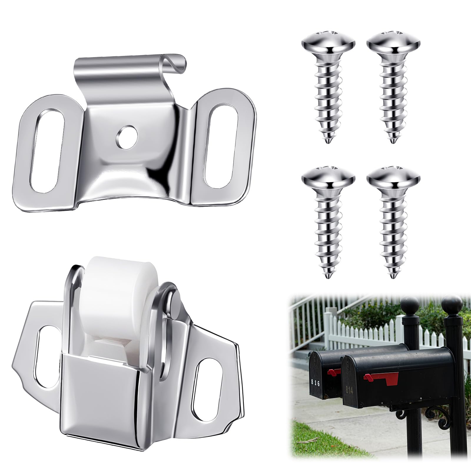 Shimeyao Pestillo de repuesto para buzón de correo con tornillos, tornillería, rueda de rodillo, pestillo de puerta para puertas de gabinete, caravana, cocina