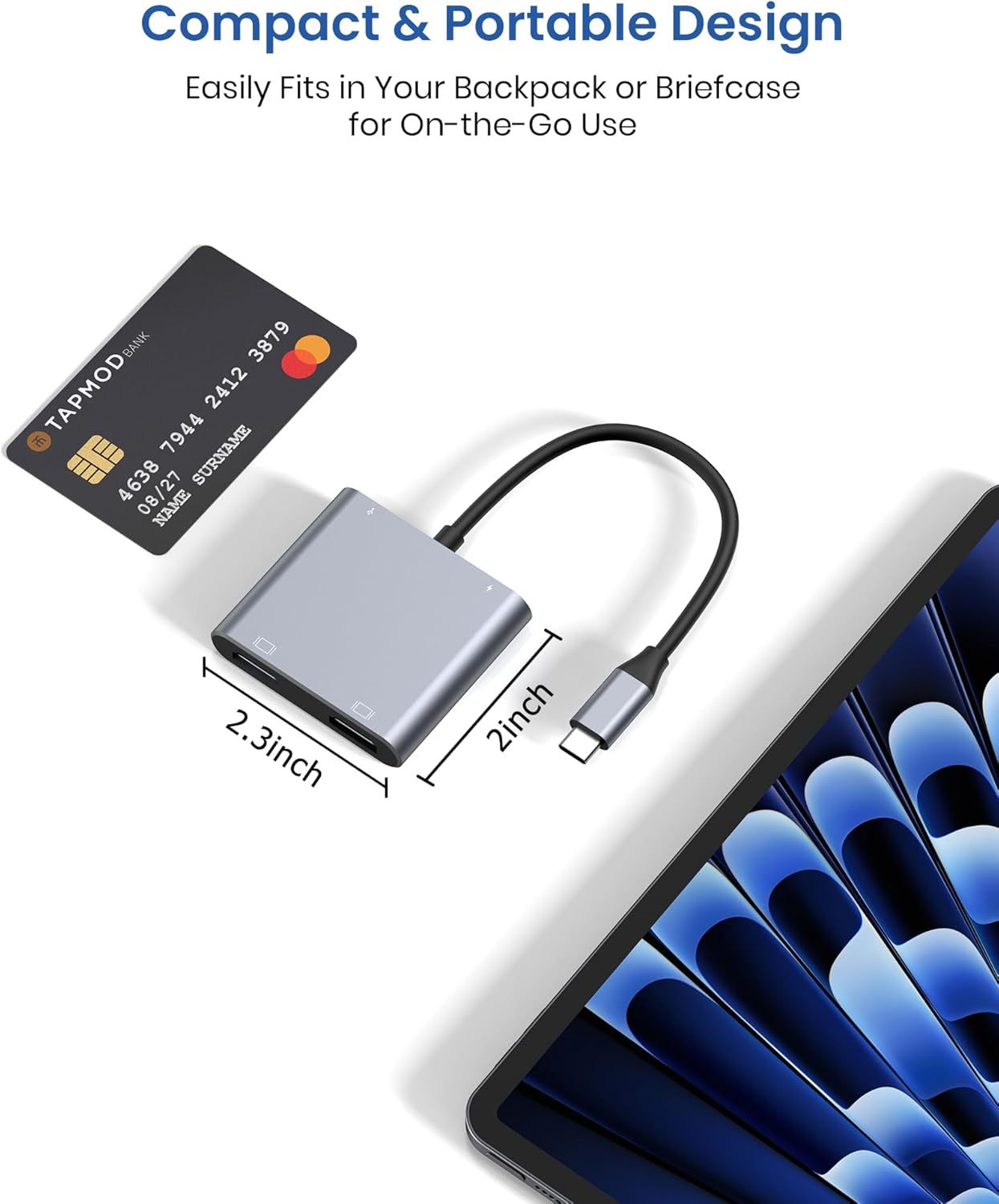 USB C to Dual HDMI Adapter, 4K@60Hz HDMI Splitter for Dual Monitors Extended Display, 100W PD Charging, USB-A Port, Windows Supports Multi-Monitor with 3 Screens, macOS Limited to Mirror Mode