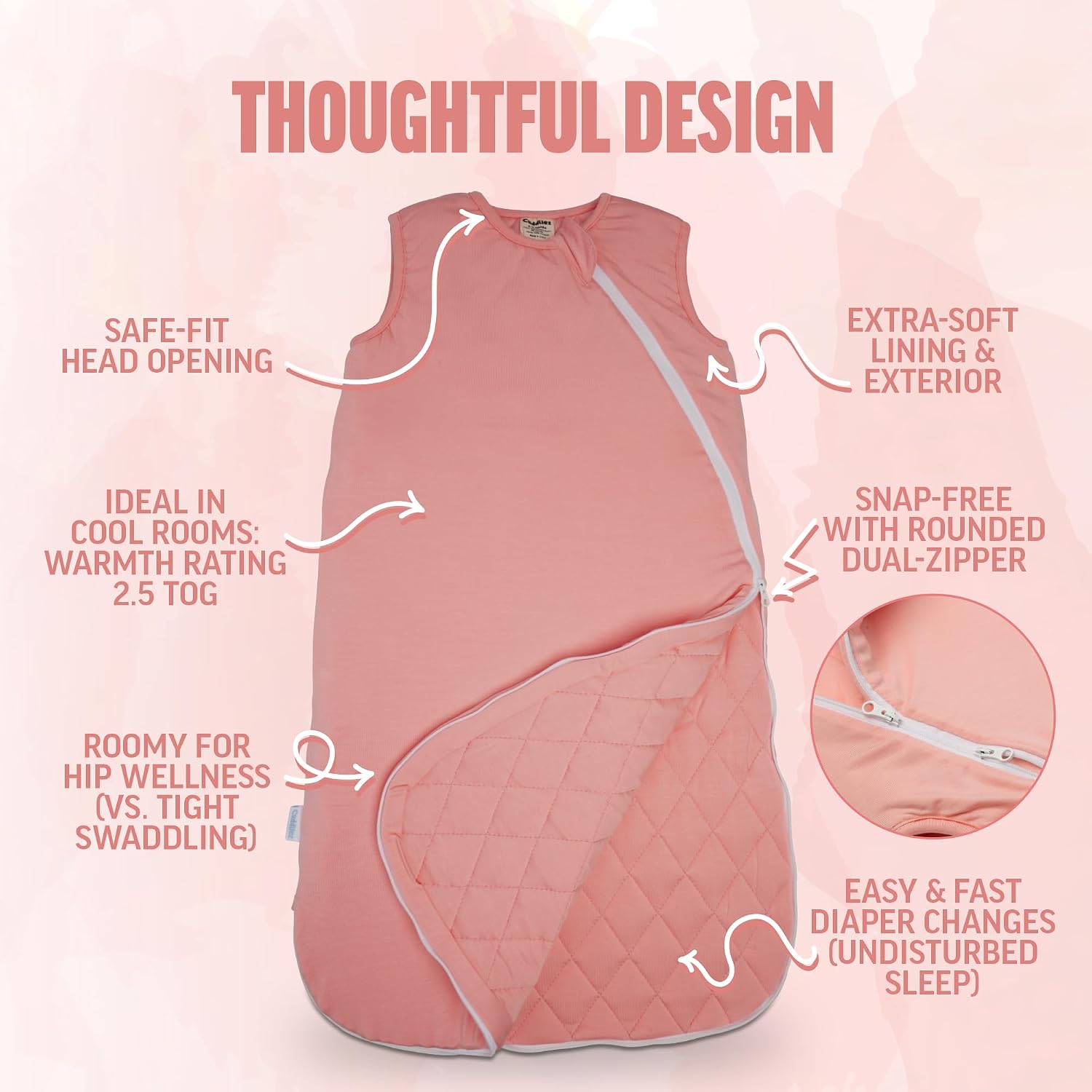 2.5 TOG Baby Sleep Sack - Soft Quilted Bamboo Rayon, Wearable Blanket, Double Zippers Zip-Up
