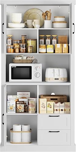 Miniatura 6 de HOSTACK Armario de despensa de cocina de granja de 76 pulgadas de alto, gabinete de bar de cocina con cajones y estantes, armario de almacenamiento