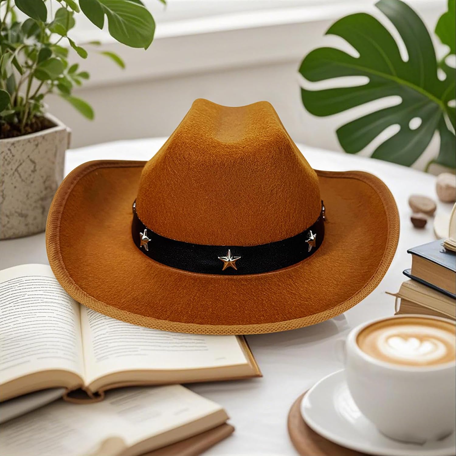 Kids Toddler Western Cowboy Hat Wide Brim Stylish Star Leather Cowboy Hat Cowgirl Dress Up Hat with Belt Buckle