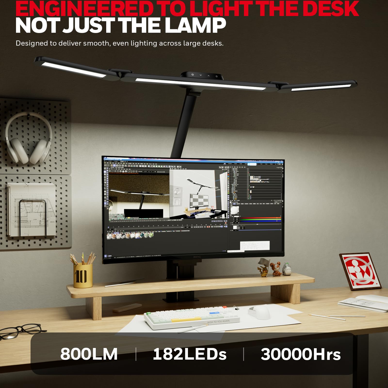 Honeywell HJ3 Klemm-Schreibtischlampe 22W Vollspektrum 3000-5700K | 3-teiliger Architektenarm, RG0-Zertifizierung, CRI≥92, flimmerfrei, stufenlose Dimmung, für Doppelmonitore & große Tische.