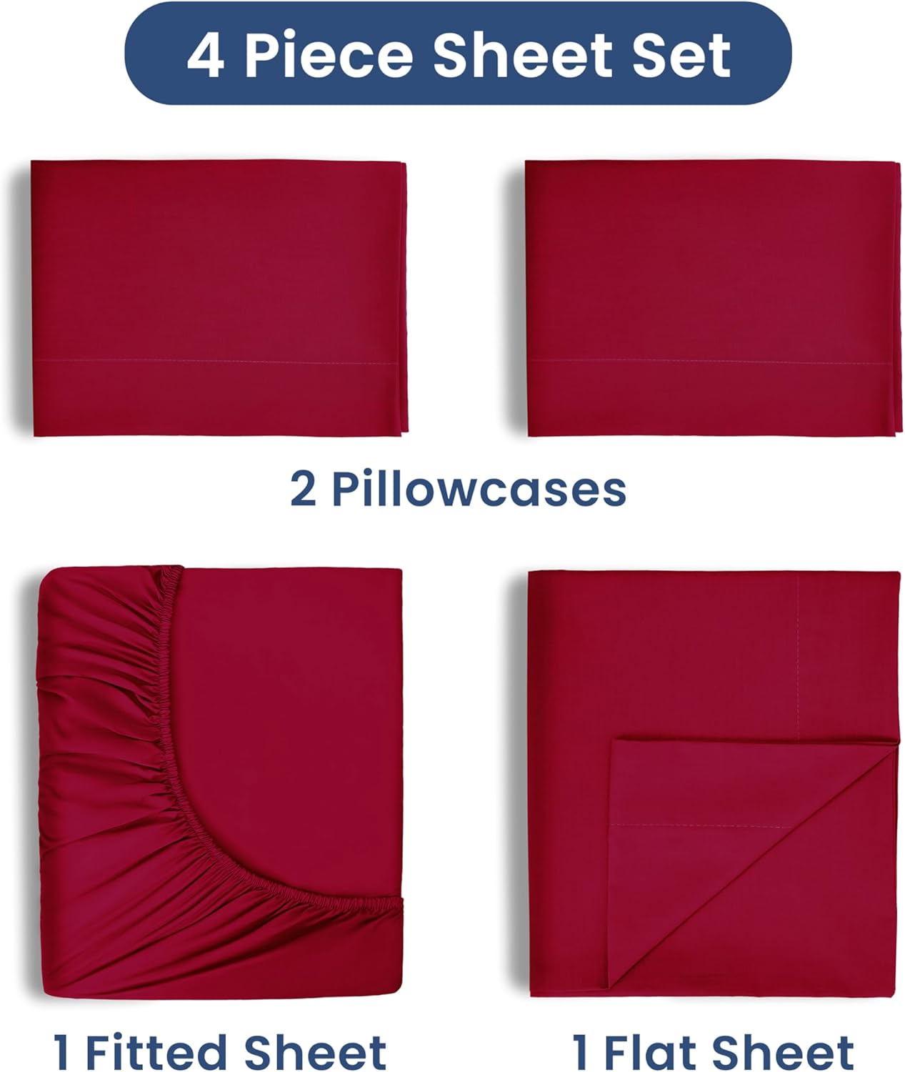 4 Piece Queen Bed Sheets Set | Queen Bed Sheets – Light Weight, Soft Breathable Sheets | Brushed Cotton Rich Blend | Secure-Fit, Wrinkle Resistant, Durable, Easy Care Bed Sheets | Comfy Sheets | Red