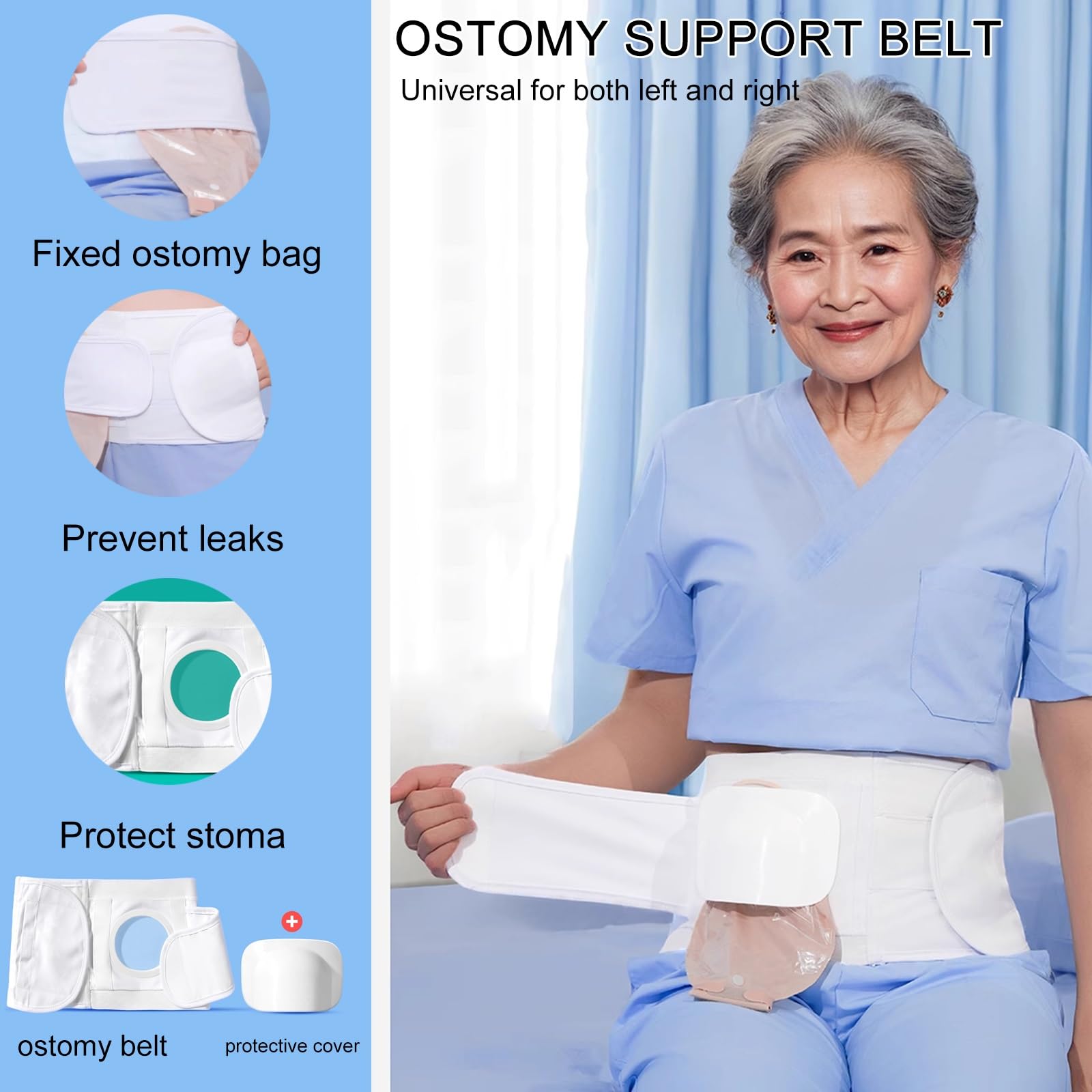 Stomagürtel für Männer und Frauen, Ostomiegürtel mit Stoma-Schutz (8 cm Loch), Stoma-Schutz für Kolostomie und Ileostomie(L)