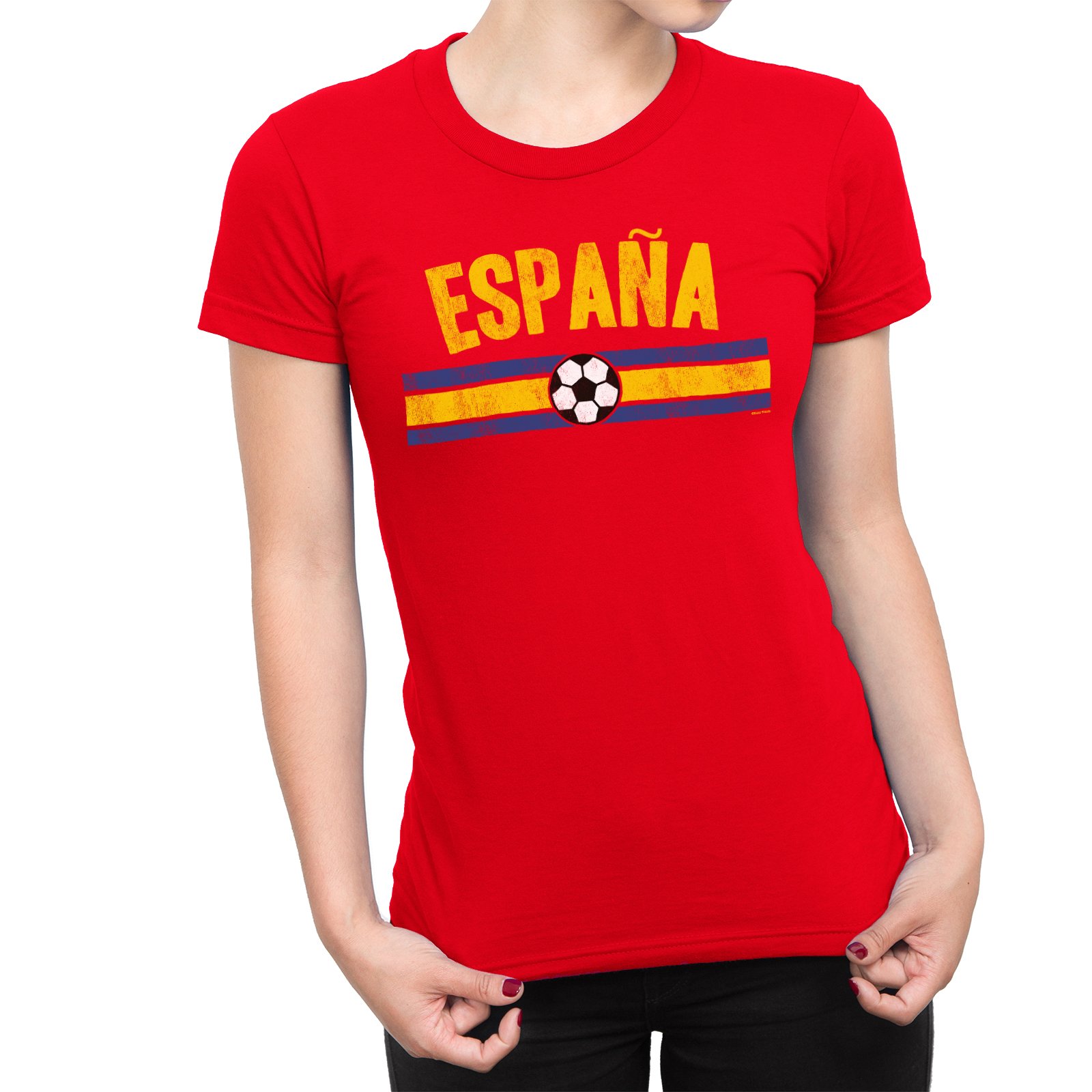 Womens Spain Football T-Shirt Distressed World Cup 2026 Spanish Euro Team Red