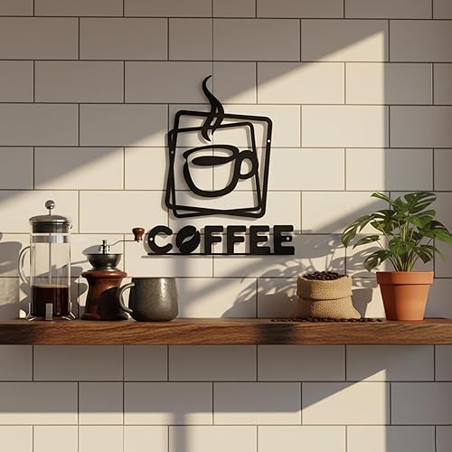 Miniatura 3 de Aimto Decoración de pared metálica de café, cafetería, oficina, cocina (9 pulgadas, negro, juego de 2)