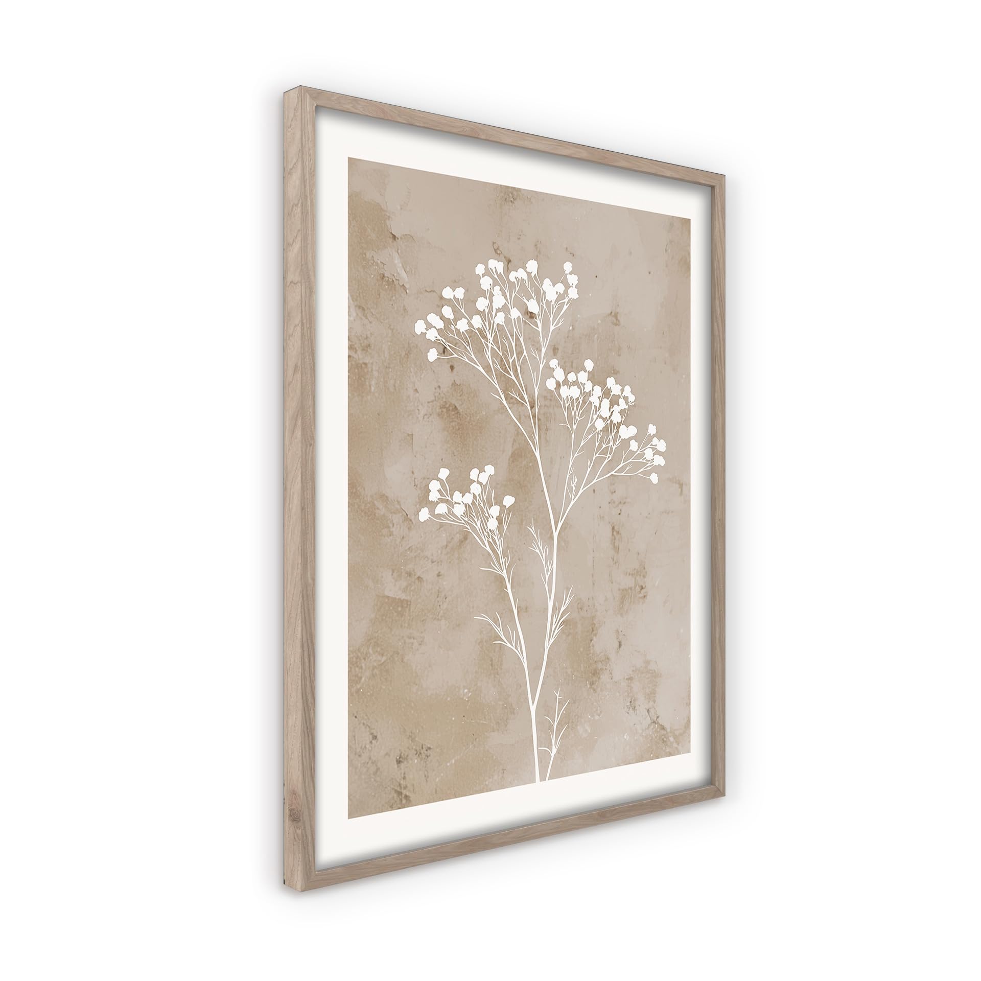 STYLER Bild Dried Flowers 50 x 70 cm mit Holzrahmen – Florales Trockenblumenmotiv – Japandi Boho Wandbild Beige Natur