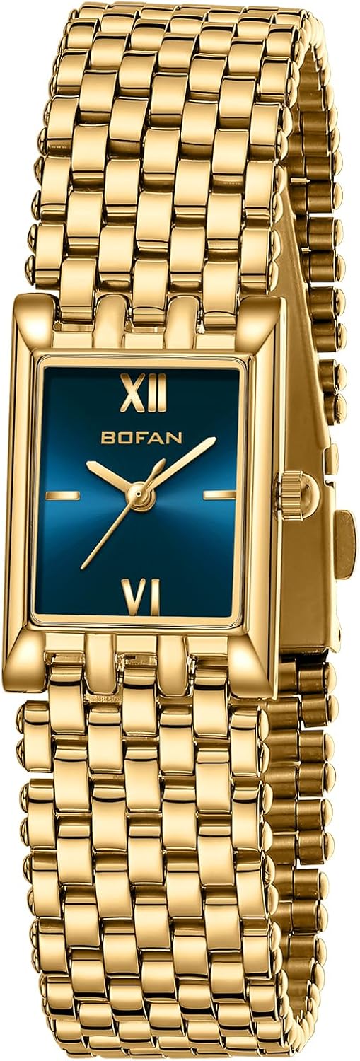 BOFAN Gold Watches for Women Luxury Ladies Quartz Wrist Watch with Stainless Steel Bracelet,Waterproof,Casual Fashion Square Dial.Band Adjustment Tool Included