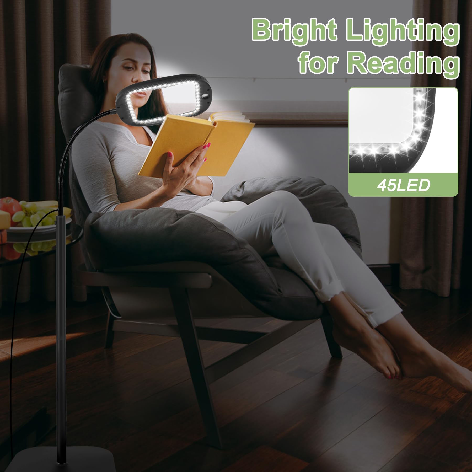 10-fache Lupe mit Licht & Bodenstehend, 45 LEDs Schreibtischlampe, 5 Farbtemperaturen, 4 Helligkeitsstufen, Perfekt für Diamantkunst, Zubehör, Hobby, Handwerk, Lesen, Naharbeit