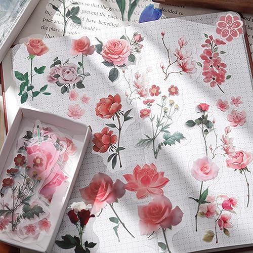 Miniatura 3 de 160 calcomanías de plantas de flores, 20 patrones de calcomanías decorativas transparentes de PET, álbumes de recortes florales para álbumes de