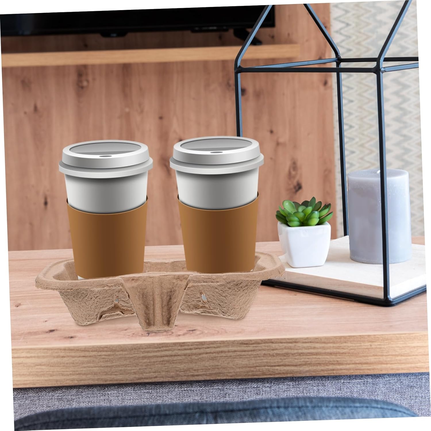 SOLUSTRE 50pcs Cup Holder Tray Pulp Coaster for Portion Cups Beverage Organizer Takeout Holder Outdoor Trays Sturdy Paper Material