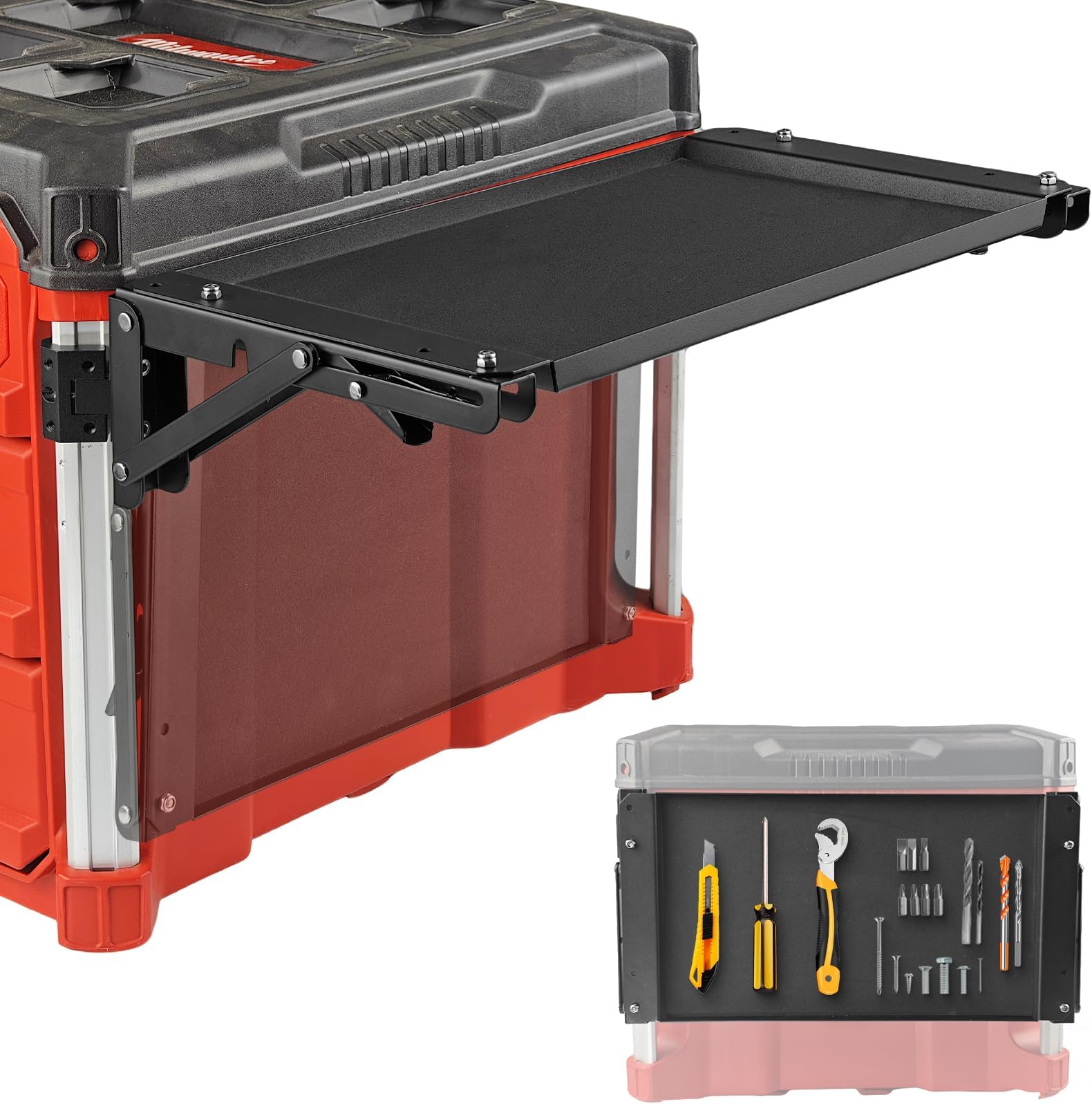 Folding Table Fits for Milwaukee Packout Toolbox,Powerful Magnetic Tool Tray Side on Your PACKOUT System