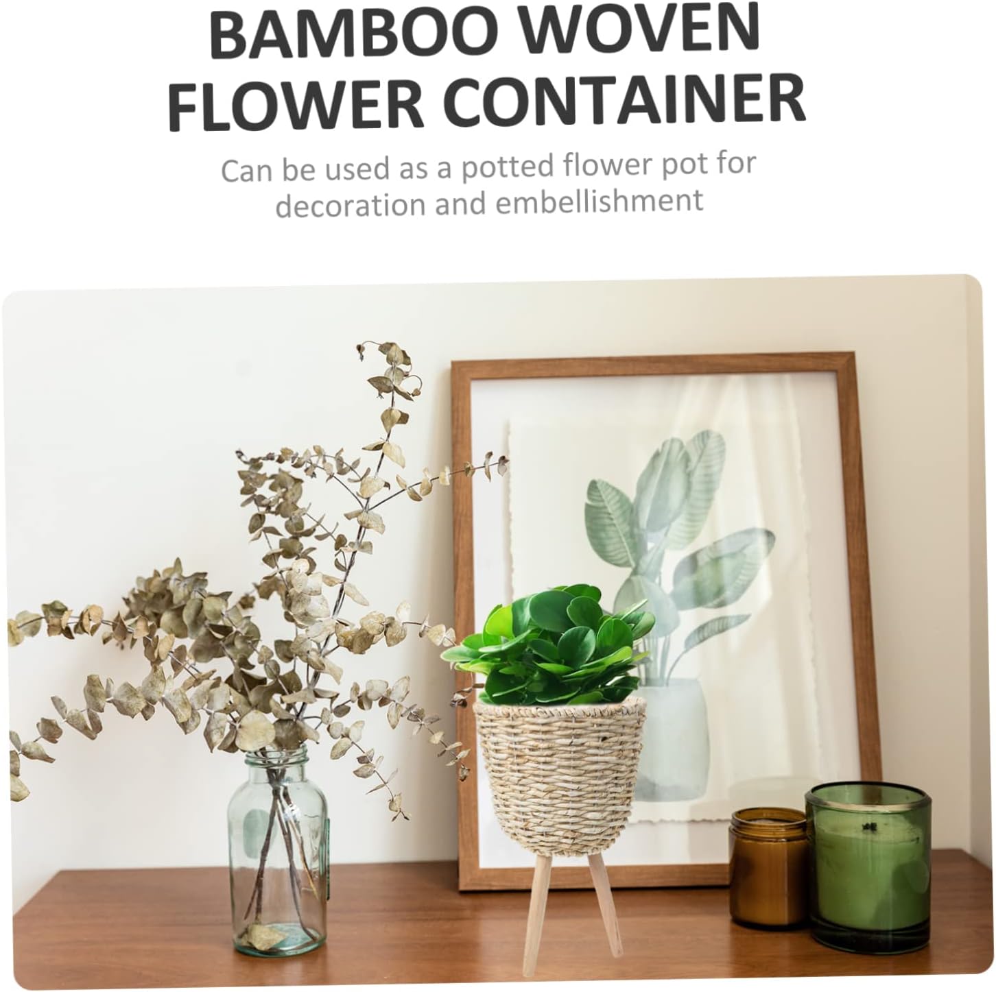 Bamboo Woven Flower Basket Nordic Style Decorative Container for Indoor Plants Versatile Storage for Home Decor and Organization Small