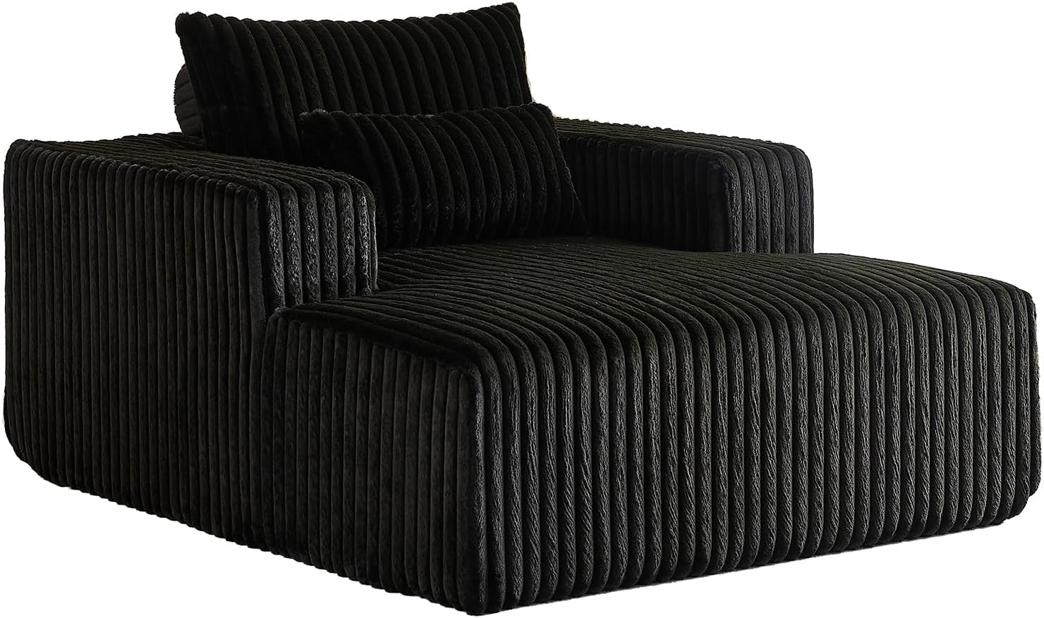 Fefances 62.5" Premium Corduroy Lounge Sofa Chair - Ready-to-Use, Plush & Modern Sleeper Accent for Indoor Living Room & Bedroom Spaces - No Assembly Needed，Black