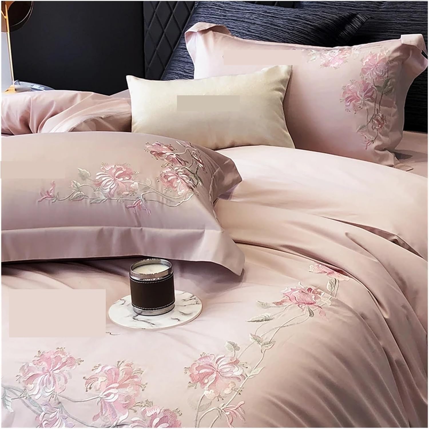 , 100S Egyptian Long Staple Cotton Flowers Embroidery Bedding Set Duvet Cover Set Flat/Fitted Bed Sheet Pillowcases,Bed