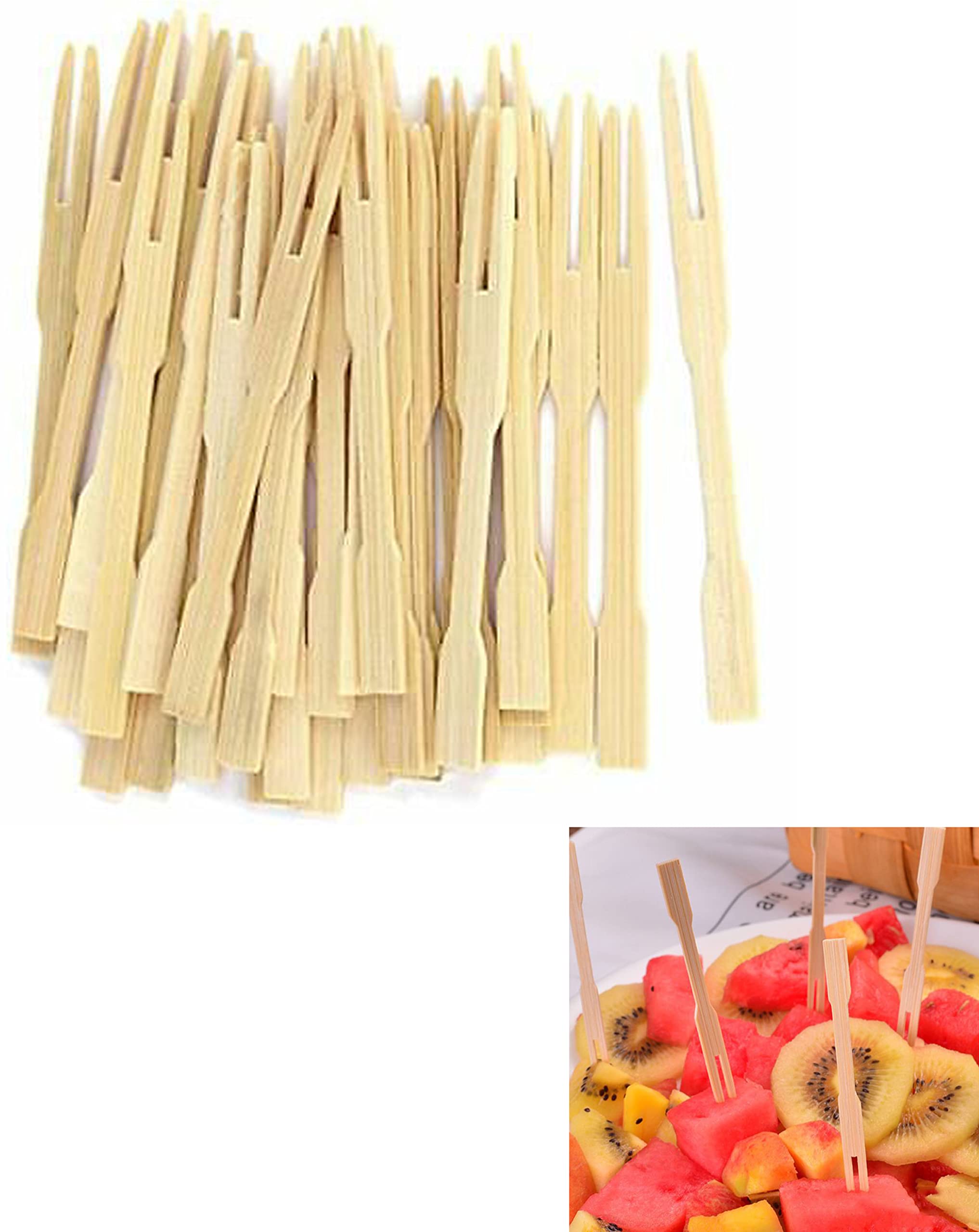 KASTWAVE Rosymoment Forks Mini Wooden Disposable 3.5" inch 9 cm pcs 100 Bamboo Party Supplies Eco Friendly Biodegradable