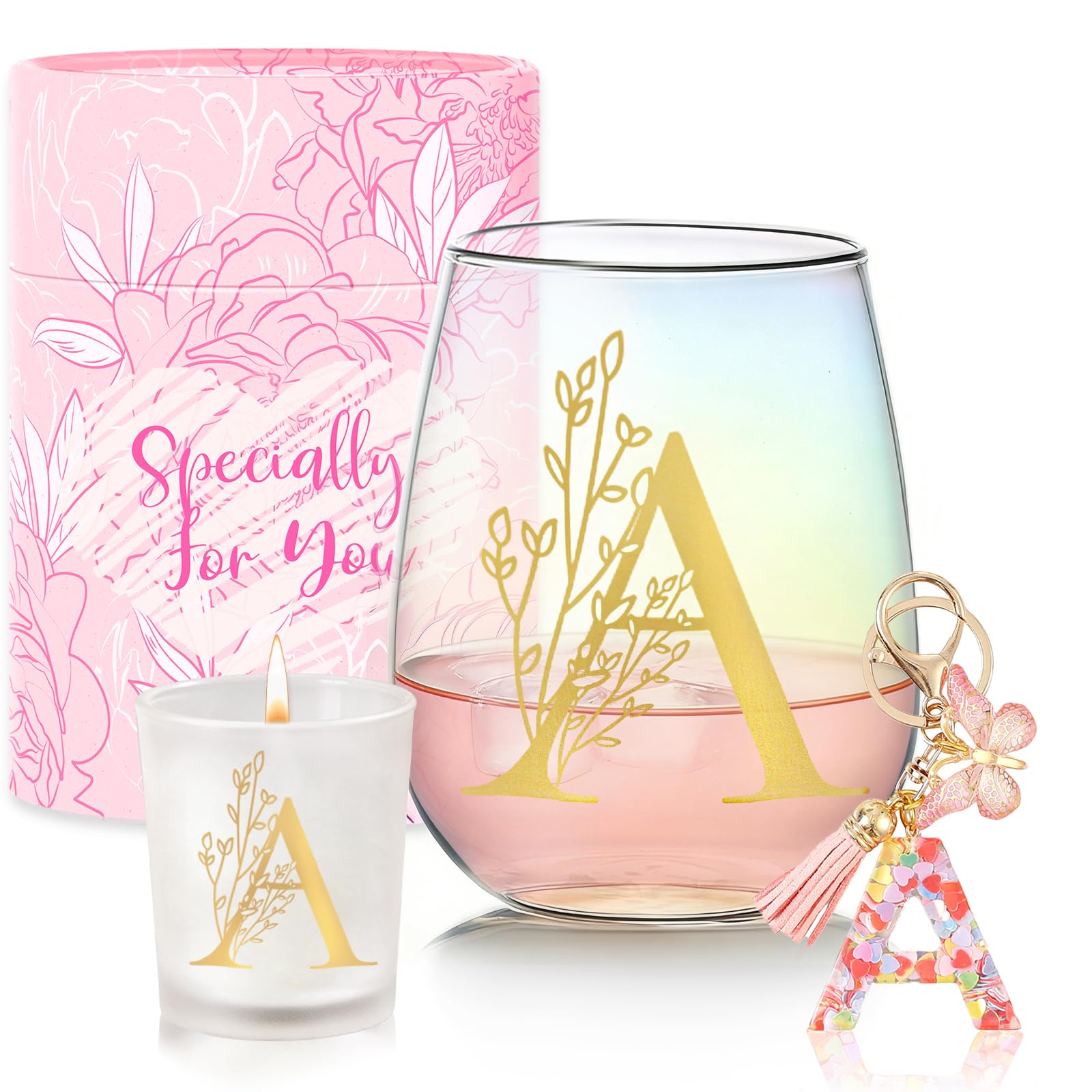 Personalised Gifts for Women Customised Gift Initials Stemless Wine Glass Valentine's Day,Christmas,Birthday Gifts for Women Personalised Monogrammed Glass Mug for Friend,Mum,Colleagues,Sister,Teacher