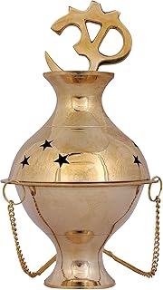 Indian Consigners Brass Incense Burner with Om Symbol – Hanging Charco...