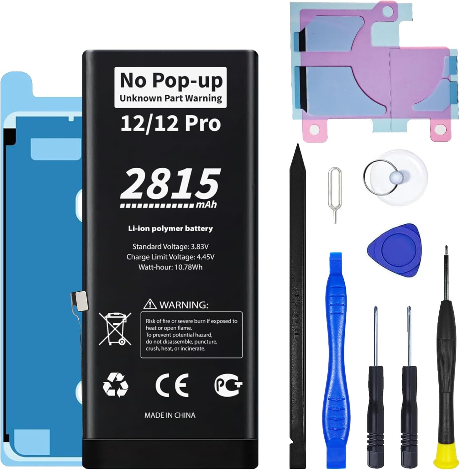 No Pop-up Unknown Part Warning for iPhone 12/12 Pro Diagnostic Battery,Truthfully Rated 2815mAh Capacity Li-Polymer Rechargeable Battery Replacement for iPhone 12/12Pro with Full Tool Kit
